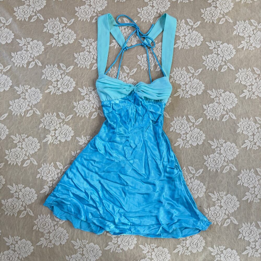 I AM DELILAH Blue Satin Mini Dress Size Small
